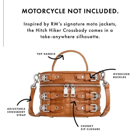 NWT REBECCA MINKOFF Hitch Hiker Oblong Moto Caramel Crossbody Handbag MSRP $398 - Picture 2 of 16